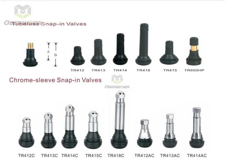 Car Accessory Snap-in Tubeless Rubber Tire Valves with Silver/Chrome Straight Sleeve Tr414c